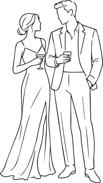 Ilustración de una pareja con vestimenta de cocktail